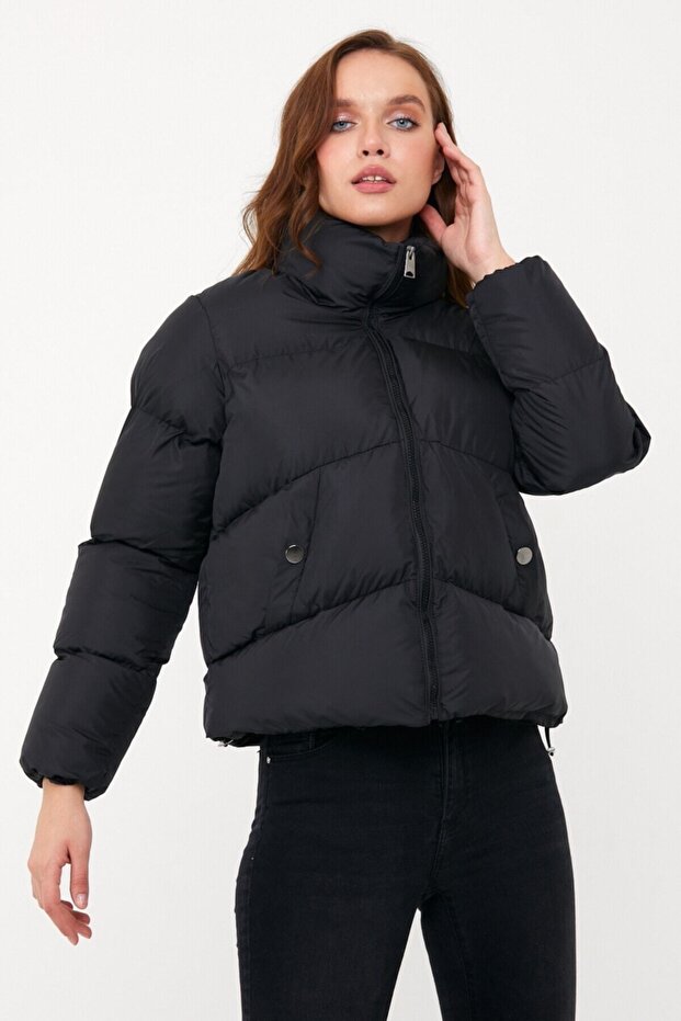 Kadın Siyah Oversize Şişme Mont - 1