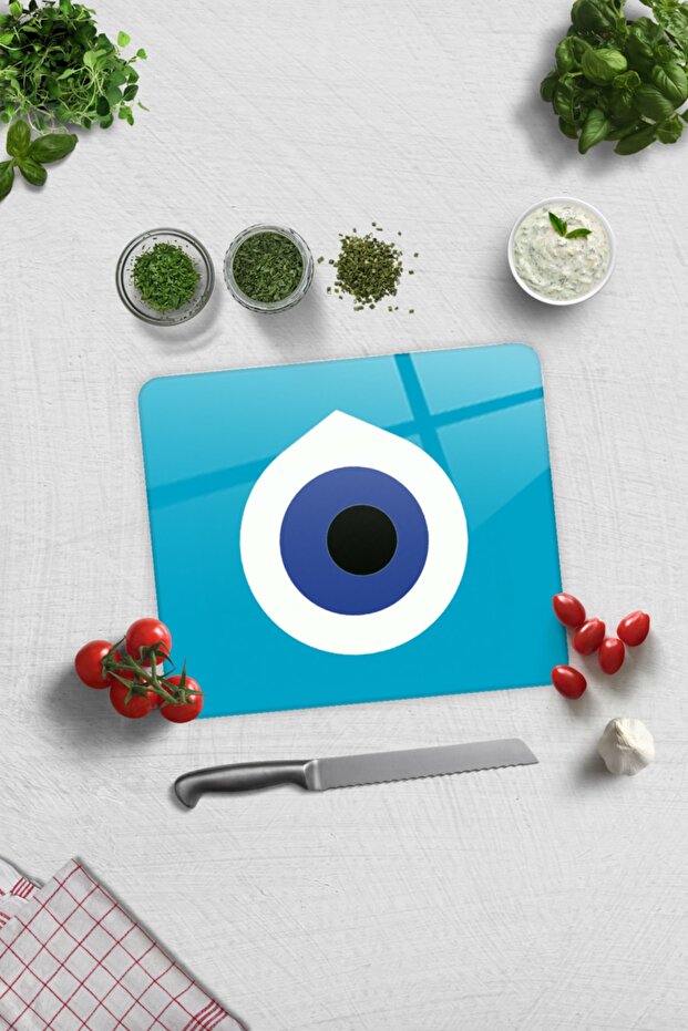 لوح تقطيع زجاجي مزخرف بخرز العين الشريرة 29 سم × 34 سم