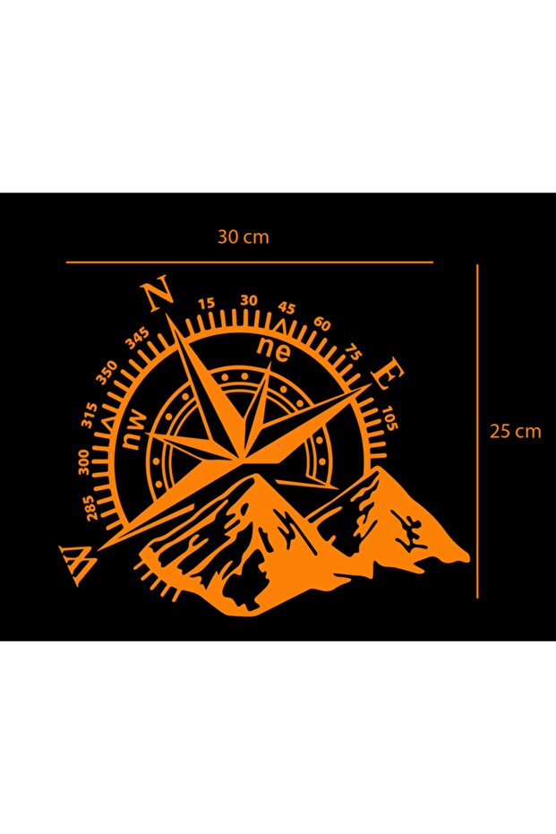 Compass Mountain Off Road Car Sticker, 30X25 cm Orange Auto Sticker