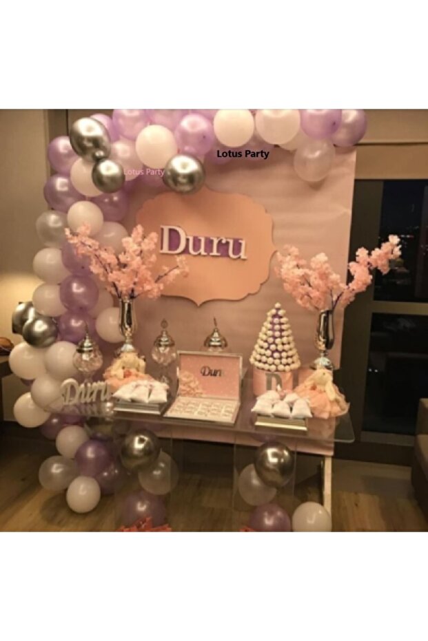 50 Pieces - Hospital Room Decoration - Lilac - White - Chrome Silver Balloon Chain Set