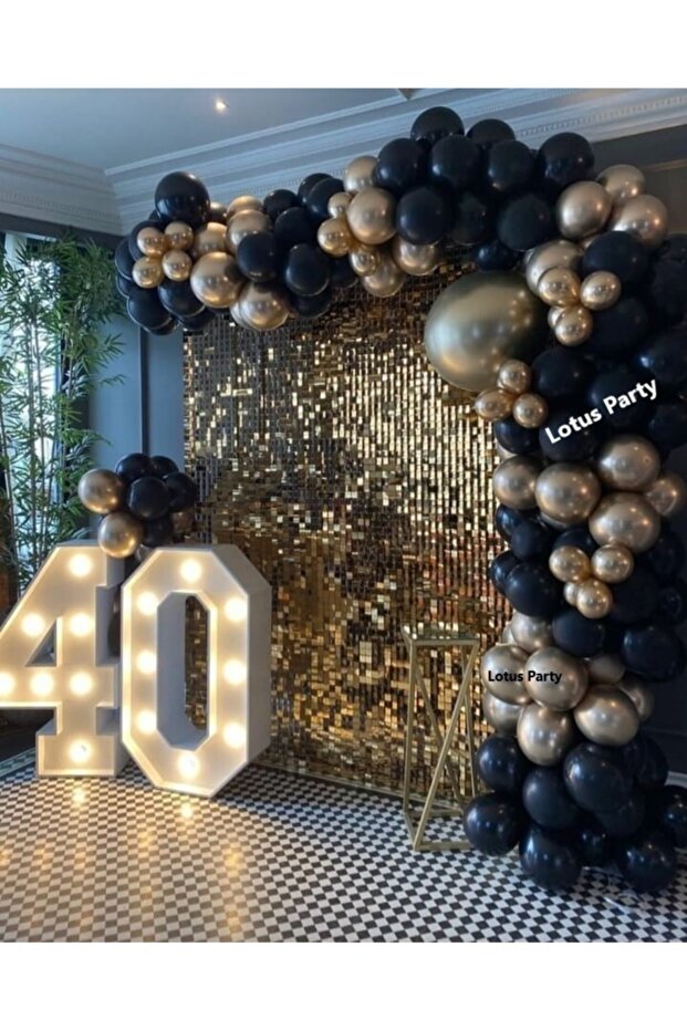 50 Pieces - Pastel Black - Chrome Gold Balloon Chain Set