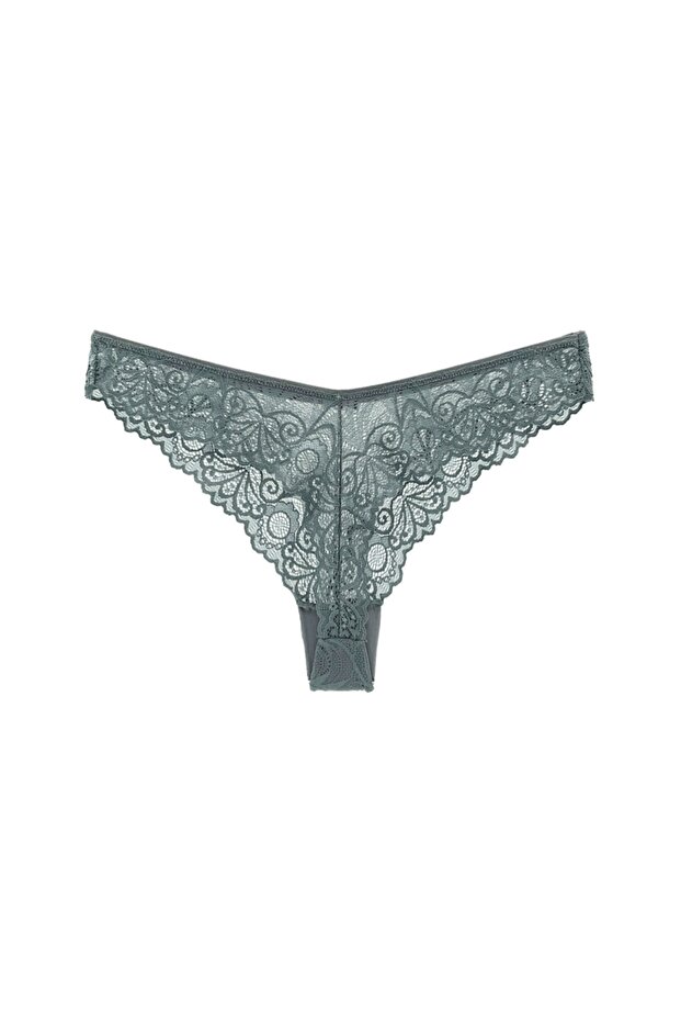 Füme Dantelli Brazil String Kadın Külot - 2