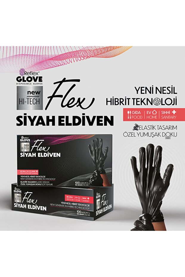 Flex Siyah Eldiveni 100 Lü ( M Beden ) X 10 Kutu - 1