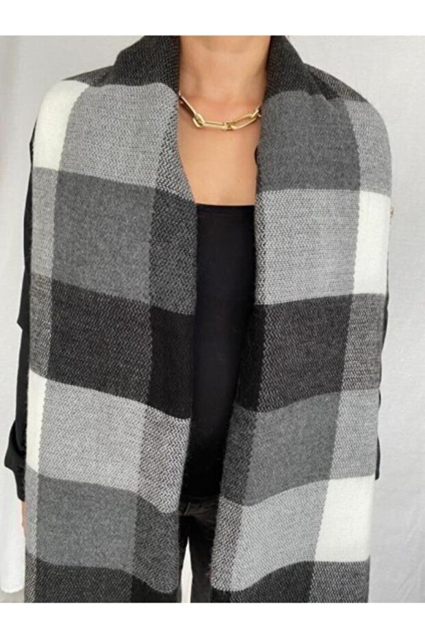 Women's Black Checkered Soft Textured Scarf