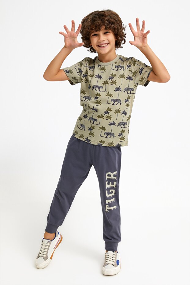 طقم بيجامة للأولاد من Rolypoly Tiger Light Khaki