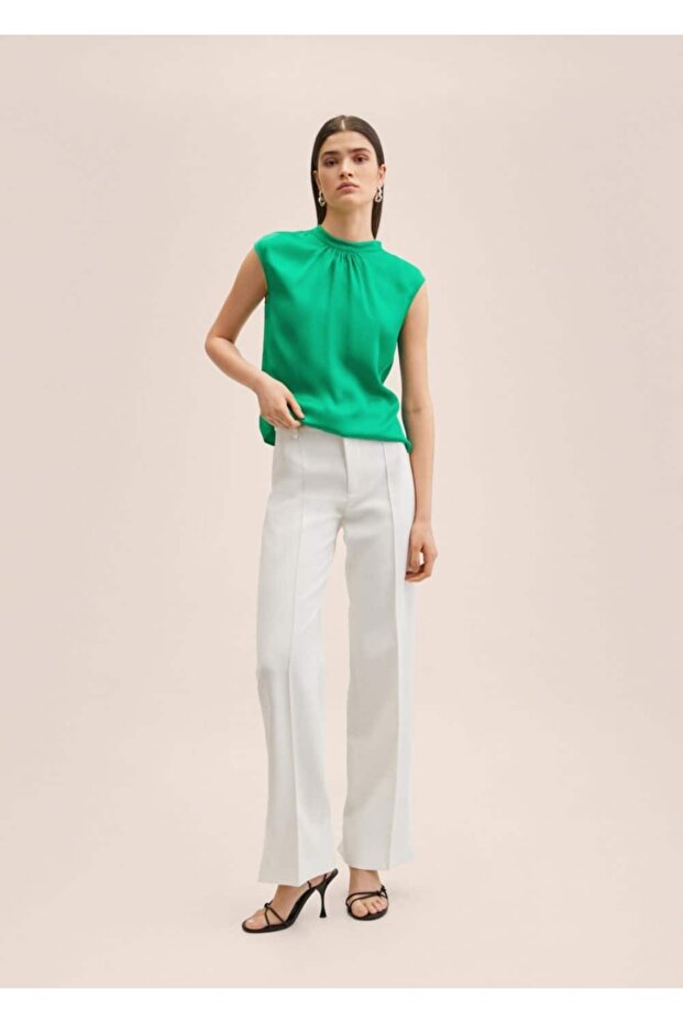 Düğmeli Saten Bluz - 2