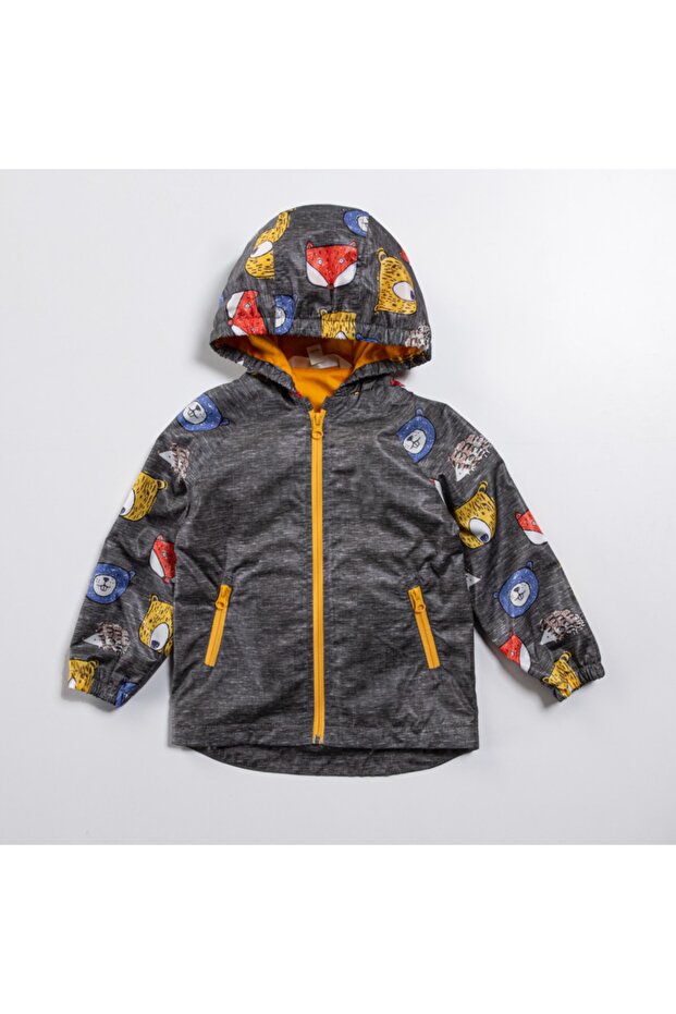 Boy's Animal Figured Lined Raincoat with Bag 1-5 Years Old Seasonal Coat