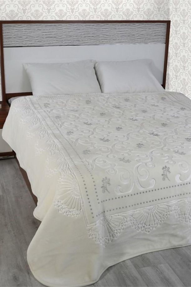 Pırıltı Çift Kişilik Embos Vizon Battaniye Kemik Silver - 1