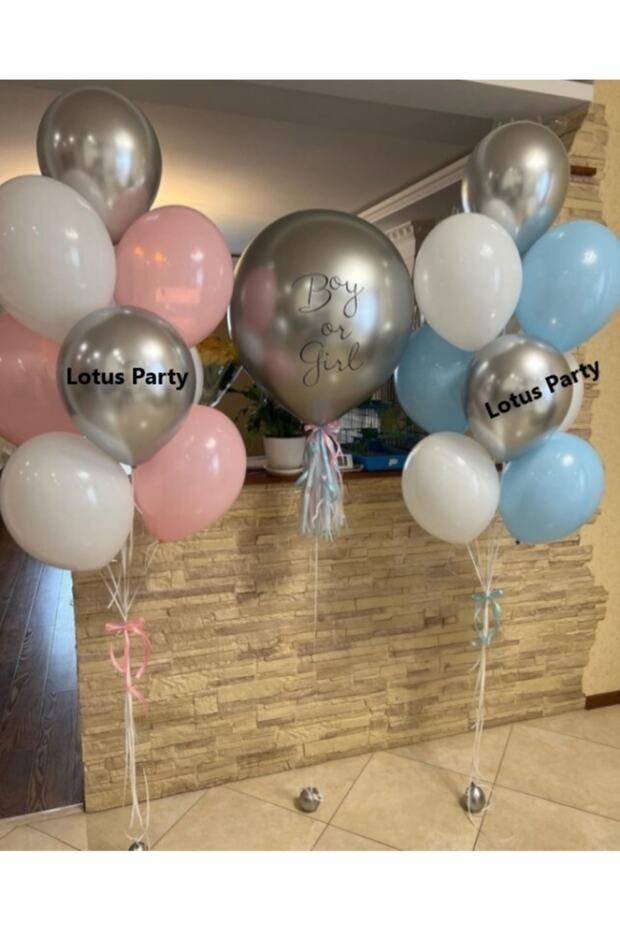 20 Pieces - Gender Party Balloon Set - Blue - Pink White - Chrome Silver