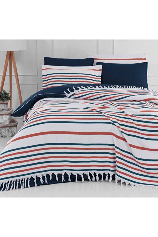 Luxart Saçaklı Tek Kişilik Yatak Örtüsü Inlıne Deep - 1