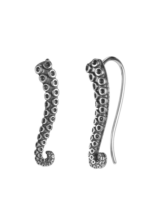Octopus Donukacı Design Stud-Through Vintage Squid Design 316l Steel Earring Pair