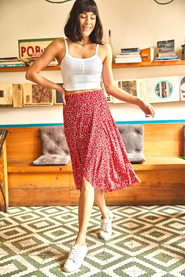 Women's Red Little Daisy Wrap Skirt ETK-19000154