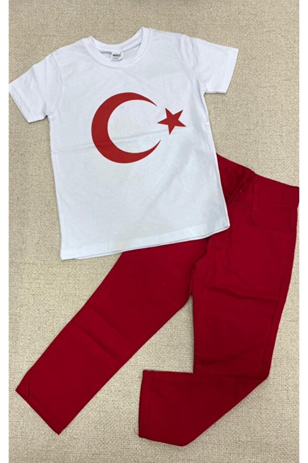 Boy 23 April 19may 29ekim Performance Costume Crescent and Star T-shirt & Trousers Set