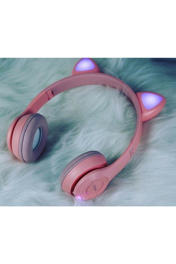 Bluetooth Kedi Kulaklık P47m Katlanabilir Sd Kart Girişli Mikrofonlu Kablosuz Led Işıklı Kulaklık - 1