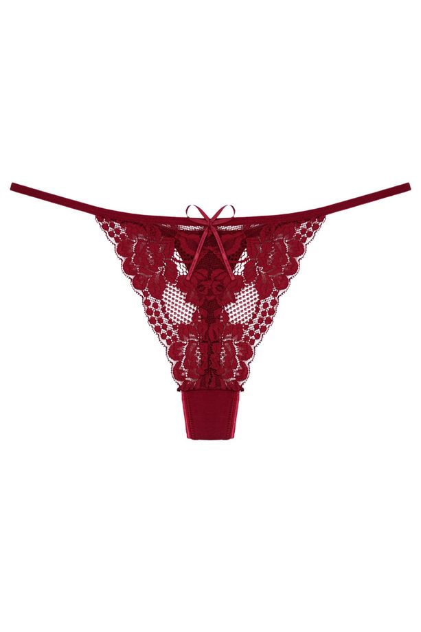 Bordo Önü Dantel String Kadın Külot - 1