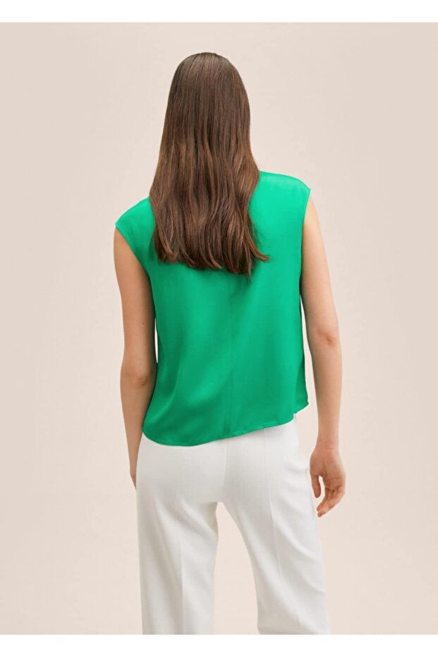 Düğmeli Saten Bluz - 4