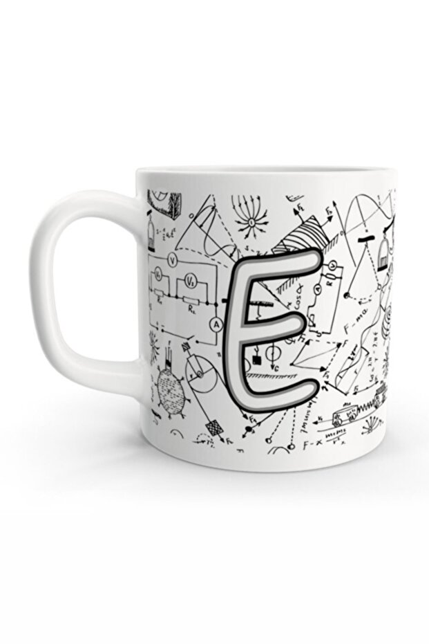 كوب بتصميم حرف E ذو صيغة فيزيائية