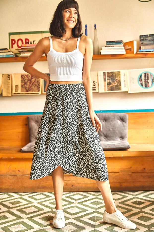 Women's Black Little Daisy Wrap Skirt ETK-19000154