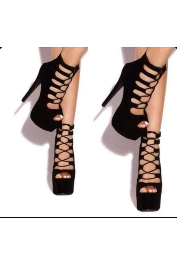 Gayne Suede High Heel Shoes with Lace-up and Zipper Detail