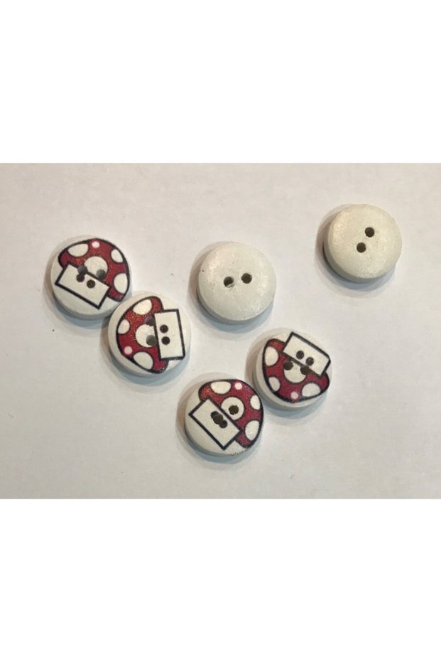 Painted Patterned Wooden Button. 1.5cm. 6 Pack.