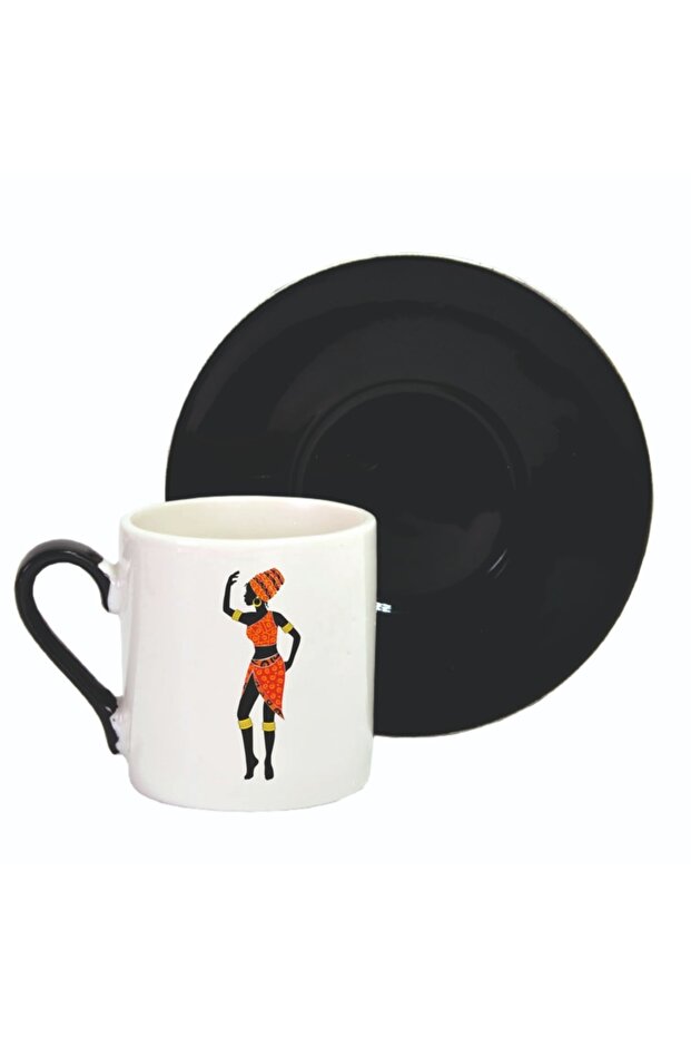 2-Piece Black Special Printed Turkish Coffee Cup Set