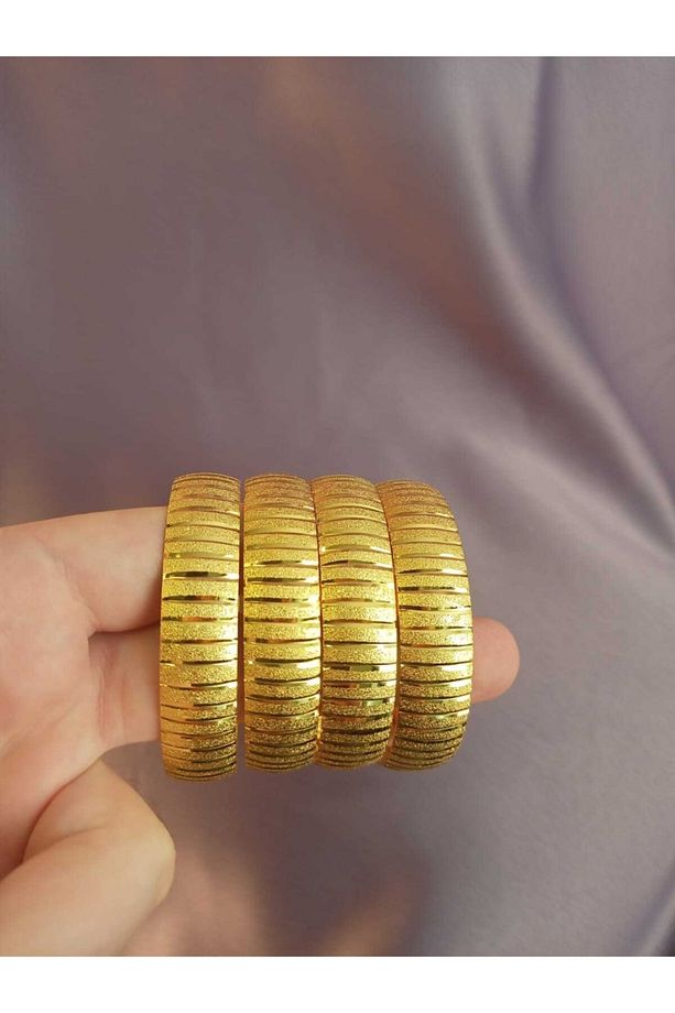 Kadın 22 Ayar Altın Kaplama Demo 1,5 Cm Şeritli Kum Model Bilezik - 2