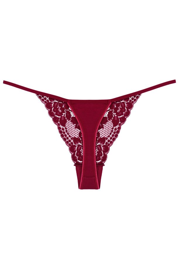 Bordo Önü Dantel String Kadın Külot - 2