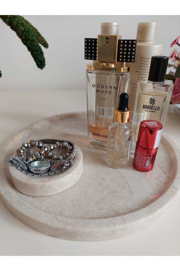 Latte - Natural Beige Marble Presentation Tray | Jewelry Plate | 28cm
