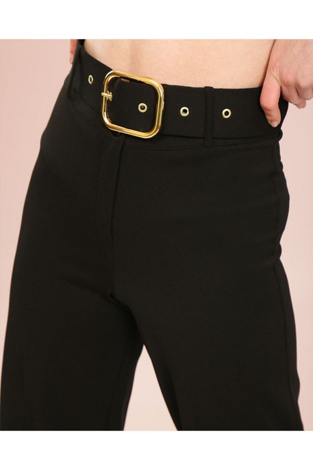Kemerli Bol Paça Krep Kumaş Pantolon - 2
