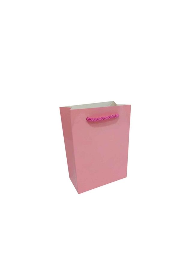 Ip Saplı Karton Çanta Minik Boy Düz Renk 13.8x10x5 Cm - 25 Adet Pembe - 1