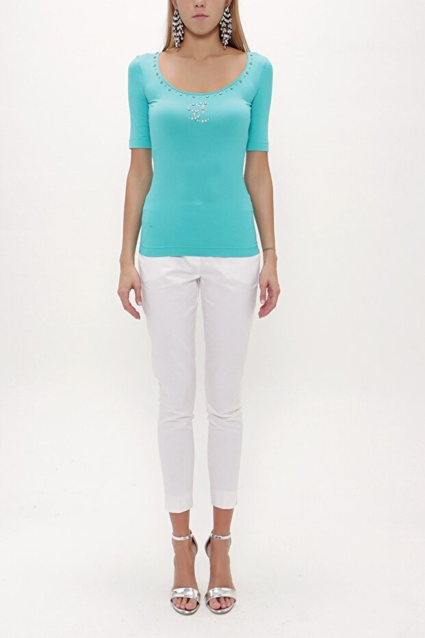 Kristal Taşlı Örme Bluz 18887 - 1