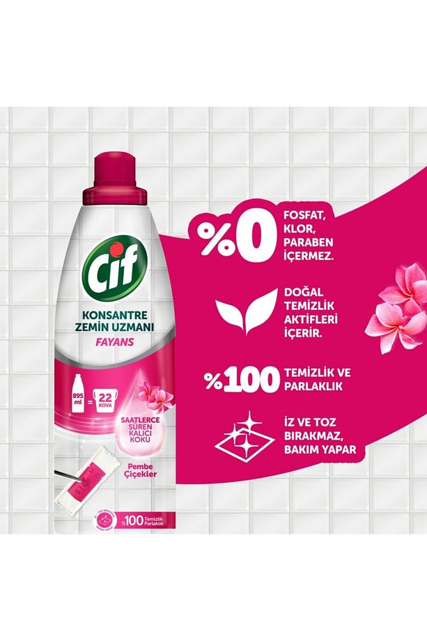 Pembe Çiçekler Konsantre Zemin Uzmanı Fayans Temizleyicisi 22 Kova 895 Ml - 3