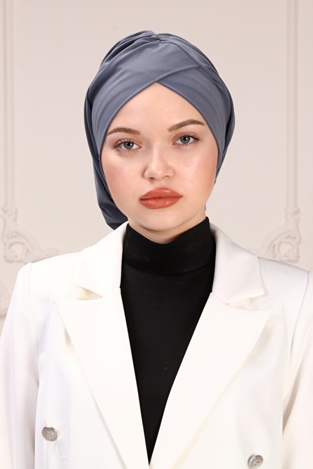 Crossed Practical Casual Bonnet - Tesettür Füme