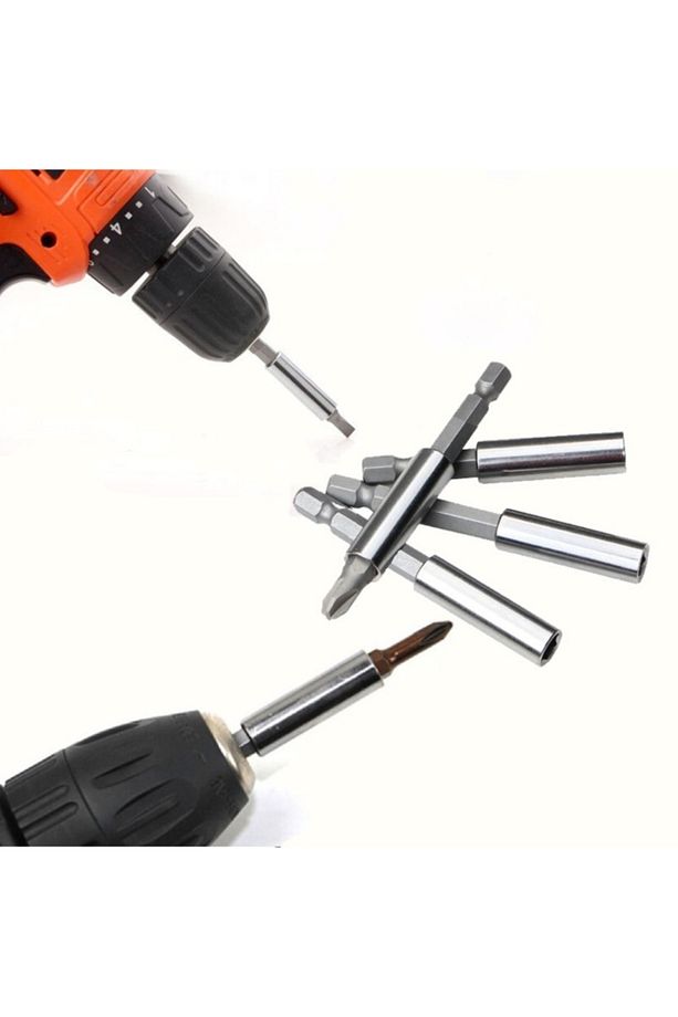 Mıknatıslı Bits Şaftlı Hızlı Değişim Uzatma Matkap Aparatı Metal Ahşap Düz 4 Adet Bits Uç Seti - 3