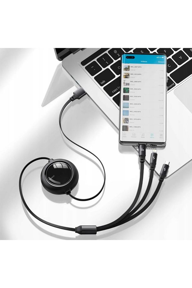 Ally Baseus 66w Makaralı 3in1 Type-c + Lightning + Micro Usb Kablo Hızlı Şarj Kablosu - 6