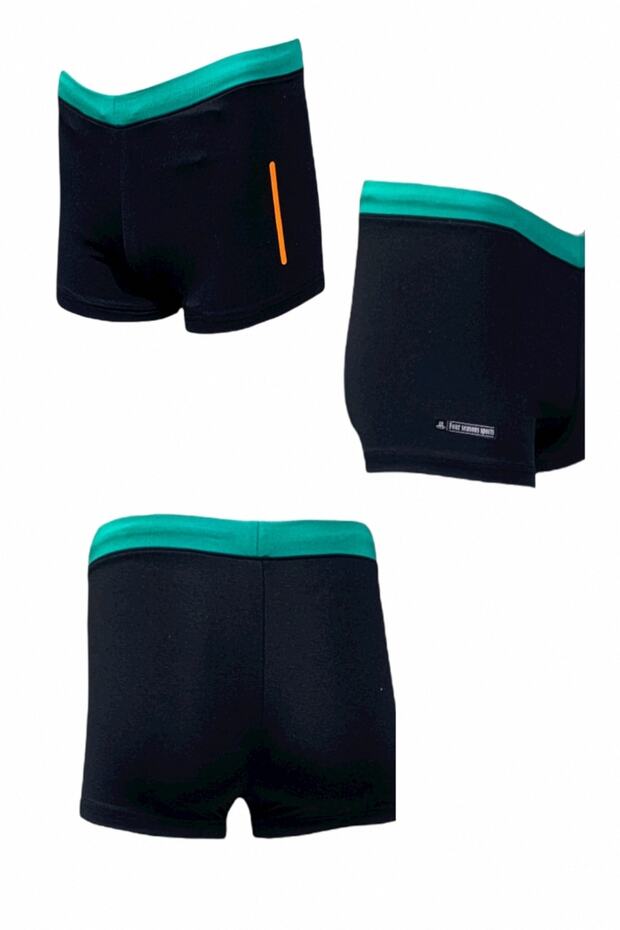Boy's Black Green Neon Orange Printed Boxer Swimmer Sea Pool Beach Swimsuit