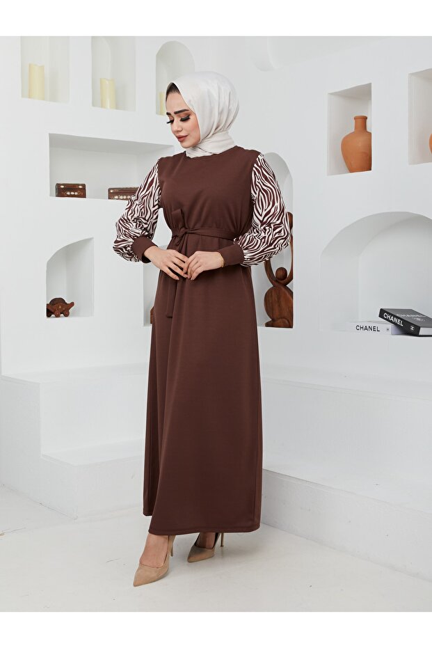 Zebra Patterned Long Length Hijab Dress