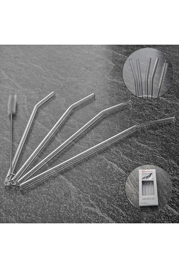 4-Piece Curved Glass Straws with Transparent Cleaning Brush