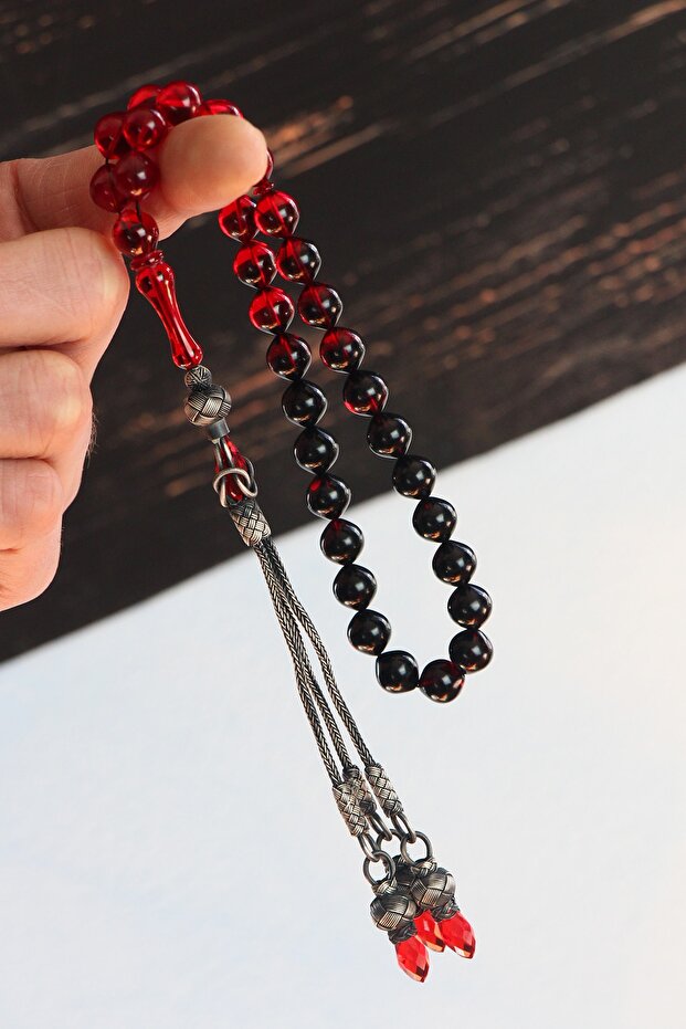 Starling Cut Fire Amber Rosary with Silver Kazaz Tassels