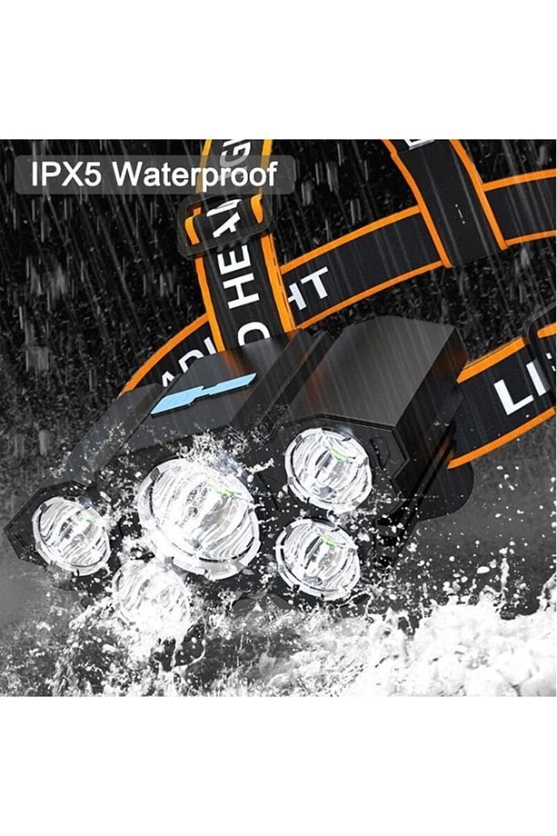 150w Ultra Güçlü Led Şarjlı 5 Led 5x Cree Led Kafa Feneri Avcı Feneri Balıkçı Kamp Feneri 5baslikli - 4