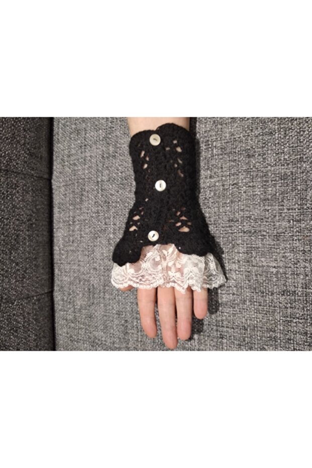 Siyah El Yapımı Örgü Eldiven - 3