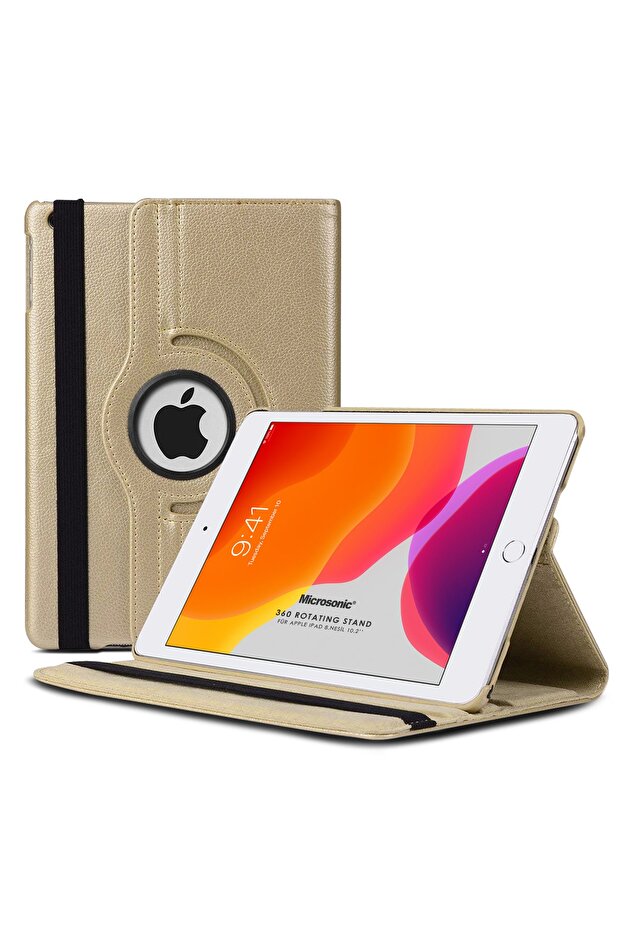 Ipad 10.2'' 8. Nesil A2270-a2428-a2429-a2430 Uyumlu  Kılıf 360 Rotating Stand Deri Gold - 1