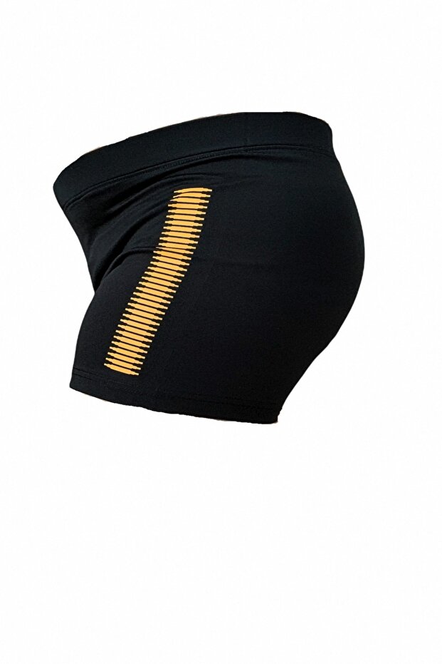 Boy's Black Yellow Printed Boxer Swimmer Sea Pool Beach Swimsuit