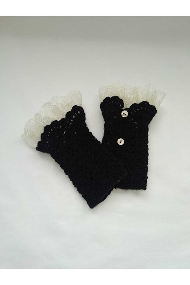 Siyah El Yapımı Örgü Eldiven - 1