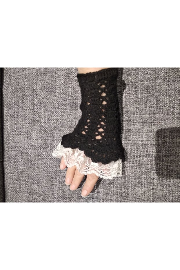 Siyah El Yapımı Örgü Eldiven - 4
