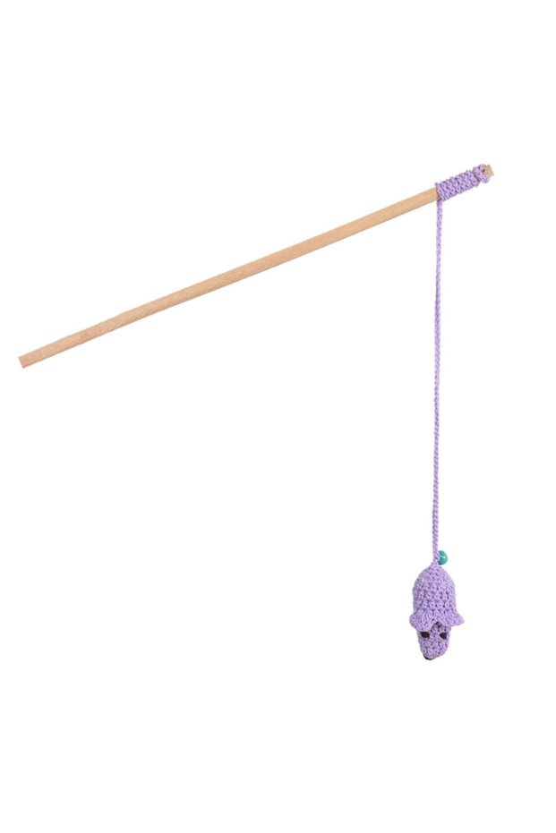 Knitted Cat Fishing Rod - Wooden Bell Mouse Toy