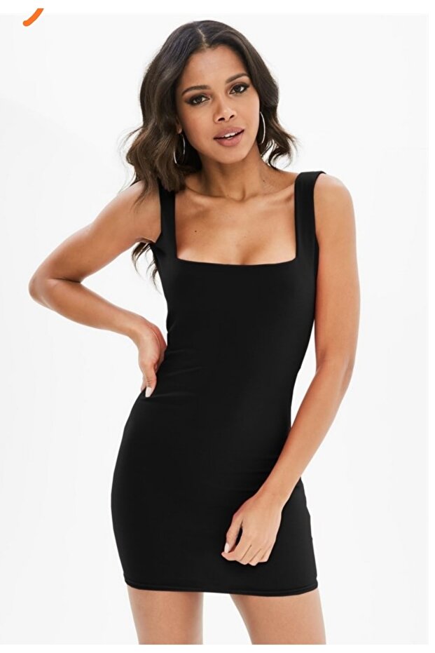 Diver Color Strappy Square Neck Mini Dress