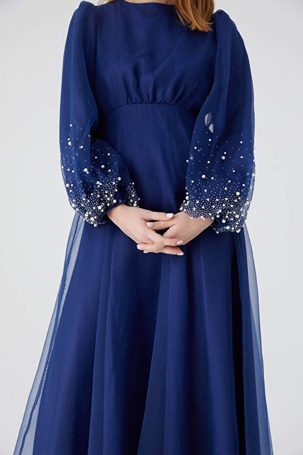 Stone Organza estélyi ruha sötétkék - 4