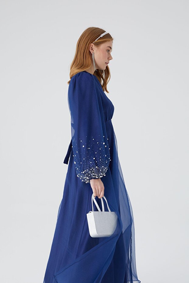 Stone Organza estélyi ruha sötétkék - 5