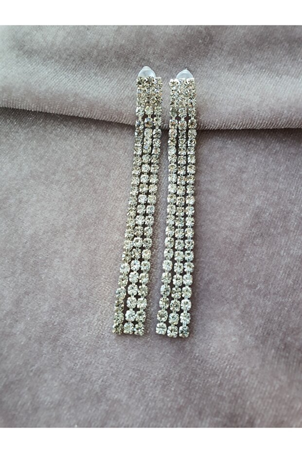 3 Rows of Rhinestones Waterway Earrings with Dangle